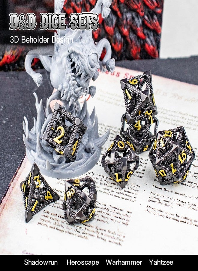 HNCCESG مجموعة نرد DND، مجموعة نرد عين الناظر من HNCCESG مكونة من 7 قطع، نرد Dungeons and Dragons للعبة D&D، نرد معدني على شكل عين الوحش لألعاب تقمص الأدوار مثل MTG وألعاب الطاولة، Shadowrun Pathfinder (عين سوداء) - Image 4