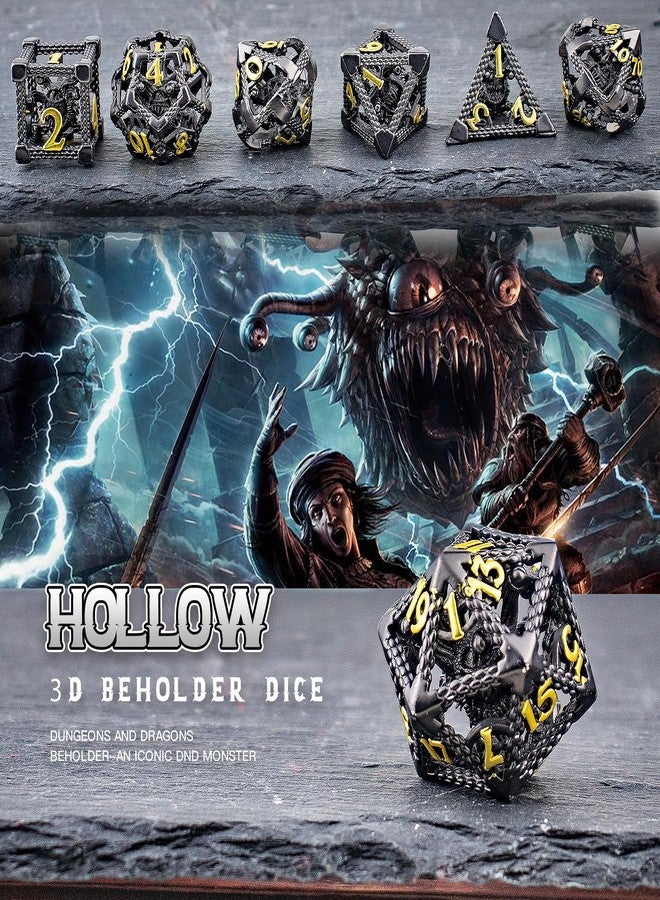 HNCCESG مجموعة نرد DND، مجموعة نرد عين الناظر من HNCCESG مكونة من 7 قطع، نرد Dungeons and Dragons للعبة D&D، نرد معدني على شكل عين الوحش لألعاب تقمص الأدوار مثل MTG وألعاب الطاولة، Shadowrun Pathfinder (عين سوداء) - Image 3