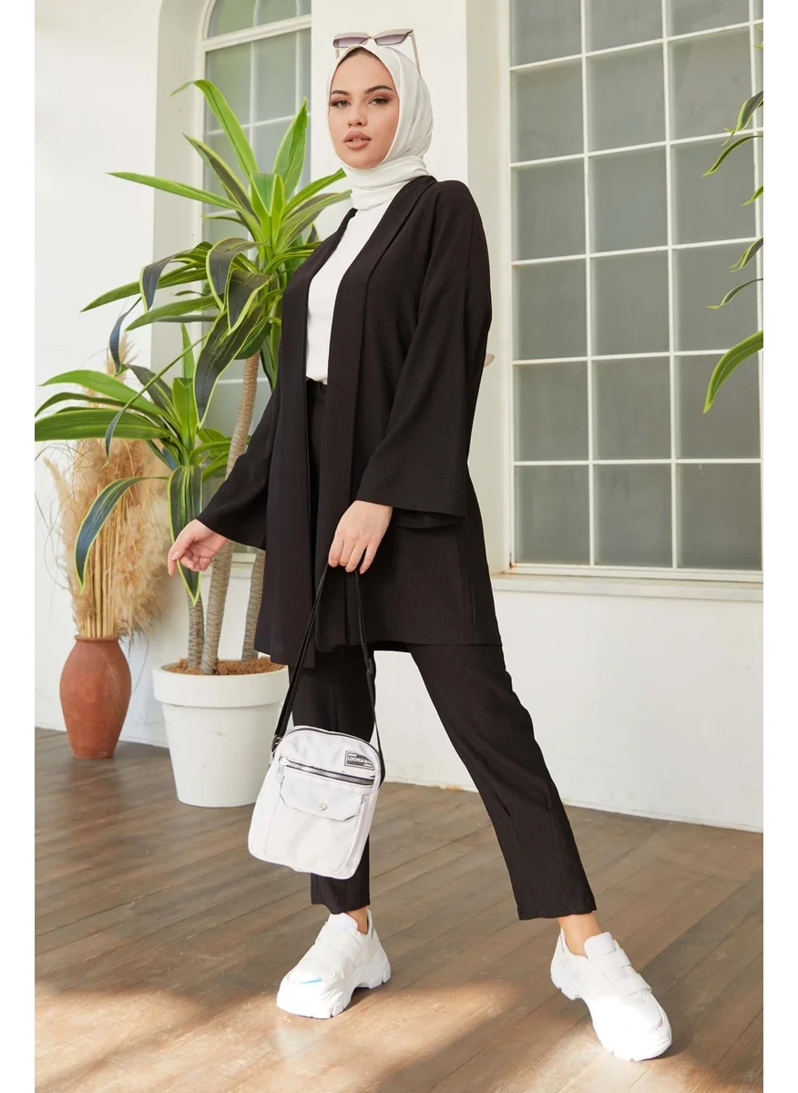 Tofisa 11432-BLACK Crepe Cardigan Trousers