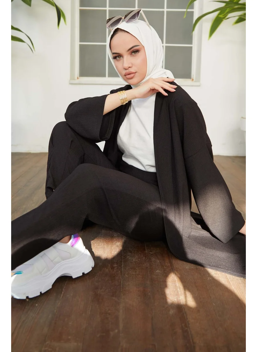 Tofisa 11432-BLACK Crepe Cardigan Trousers