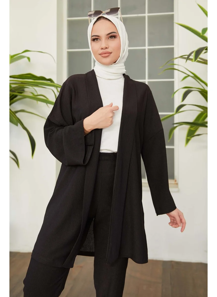 Tofisa 11432-BLACK Crepe Cardigan Trousers