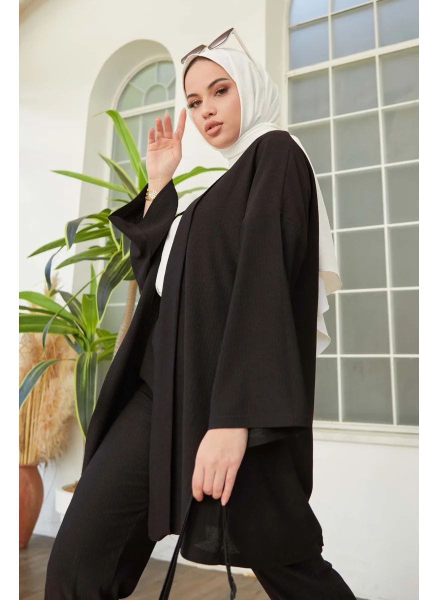 Tofisa 11432-BLACK Crepe Cardigan Trousers