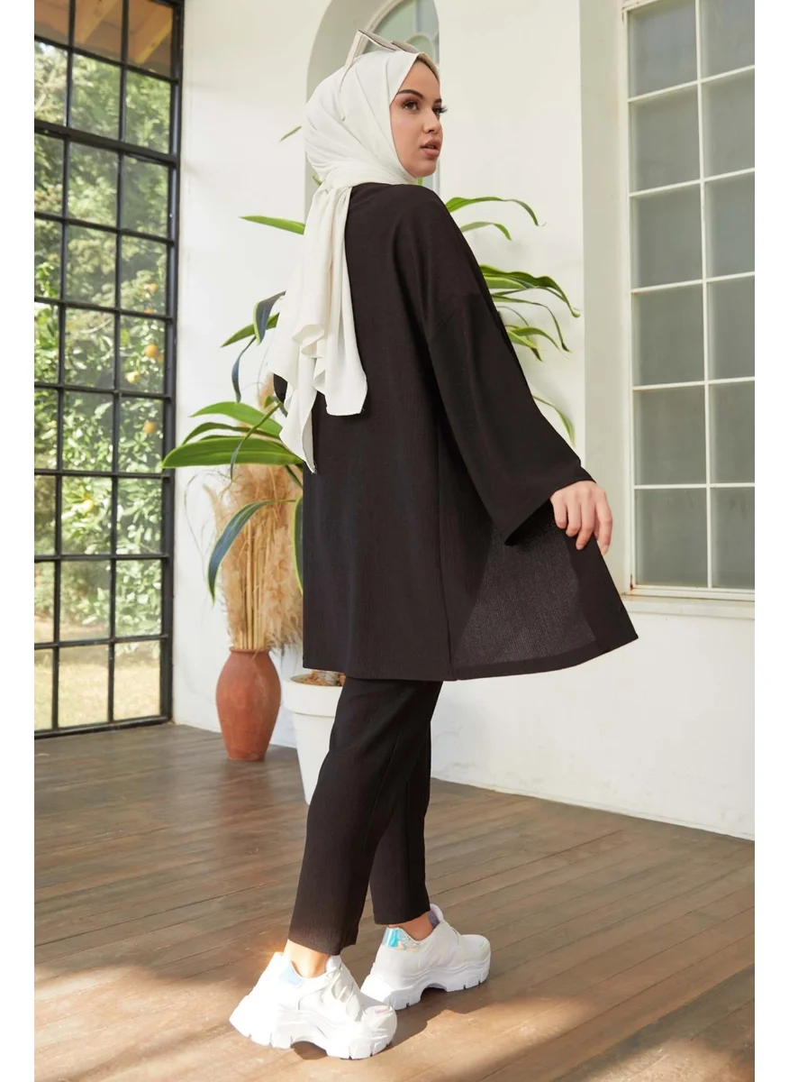 Tofisa 11432-BLACK Crepe Cardigan Trousers
