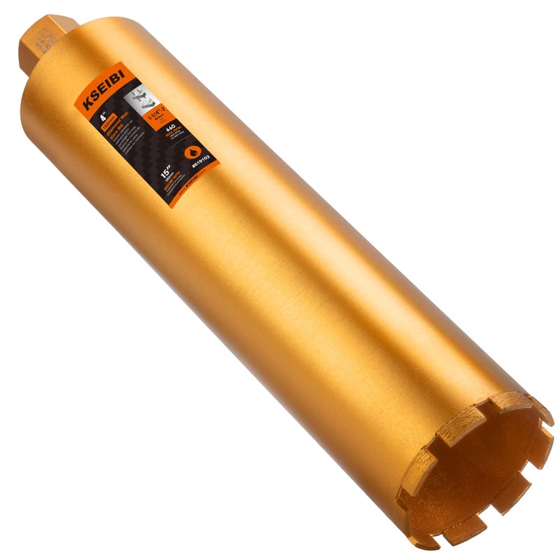 KSEIBI 619102 Wet Concrete Core Drill Bit, 4-Inch Diameter for Drilling Concrete, Marble, Granite, Brick, and Hard Masonry 16-Inch Drilling Depth, 1-1/4"-7 Arbor, 10mm Segment Height Diamond Hole Saw - Image 1