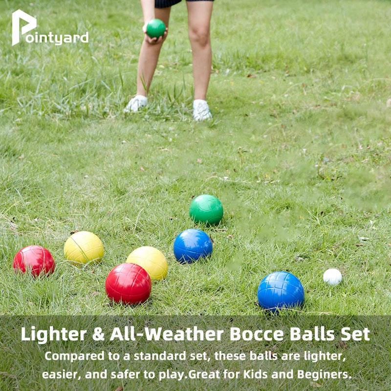 Pointyard 90mm Bocce Ball Set, Lighter Bocce Ball Sets with 8 PE Bocce Balls,1 Pallino,Carrying Bag,Measuring Tape - Family Bocce Game for Outdoor/Yard/Lawn/Beach/Park - Image 3