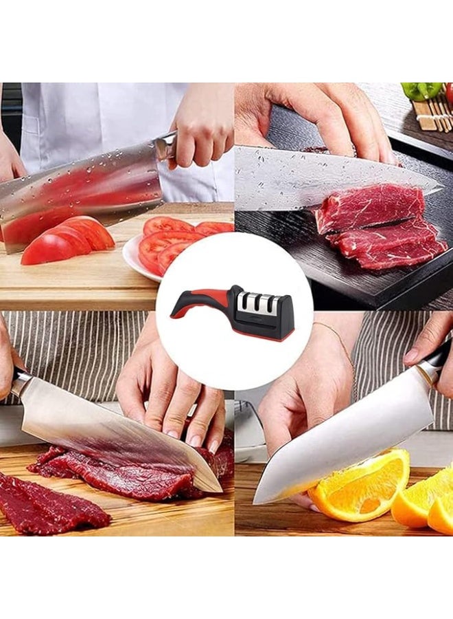 3 in 1 Knife Sharpener with 3 Stages Handheld Knife Sharpener Helps Repair Restore Polish Blades Including Straight Serrated Blades and Scissors  - Image 5