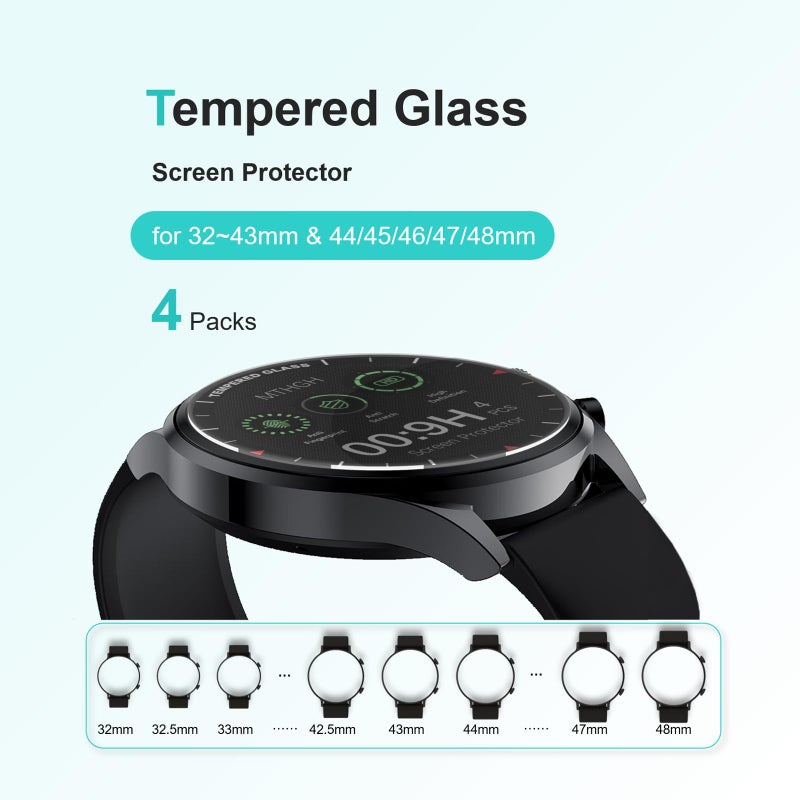 MTHGH 38mm(1.5inch) Diameter Screen Protector,(4 Pack) 9H Hardness Tempered Glass Screen Protector for Universal Round Watch with Anti-Scratch,Anti-Explosion,Bubble-Free,High-Definition - Image 3