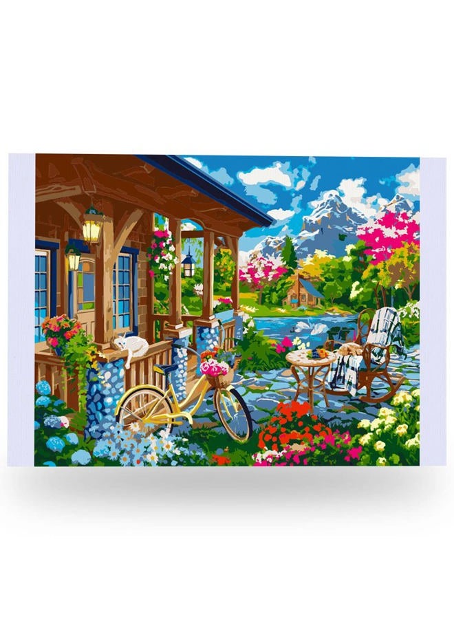 Ledgebay Paint by Numbers for Adults': Beginner to Advanced Number Painting Kit - Fun DIY Adult Arts & Crafts Projects - Kits Include Paint & Brushes (Colorful House Near the Lake, 16" x 20" Unframed) - Image 1