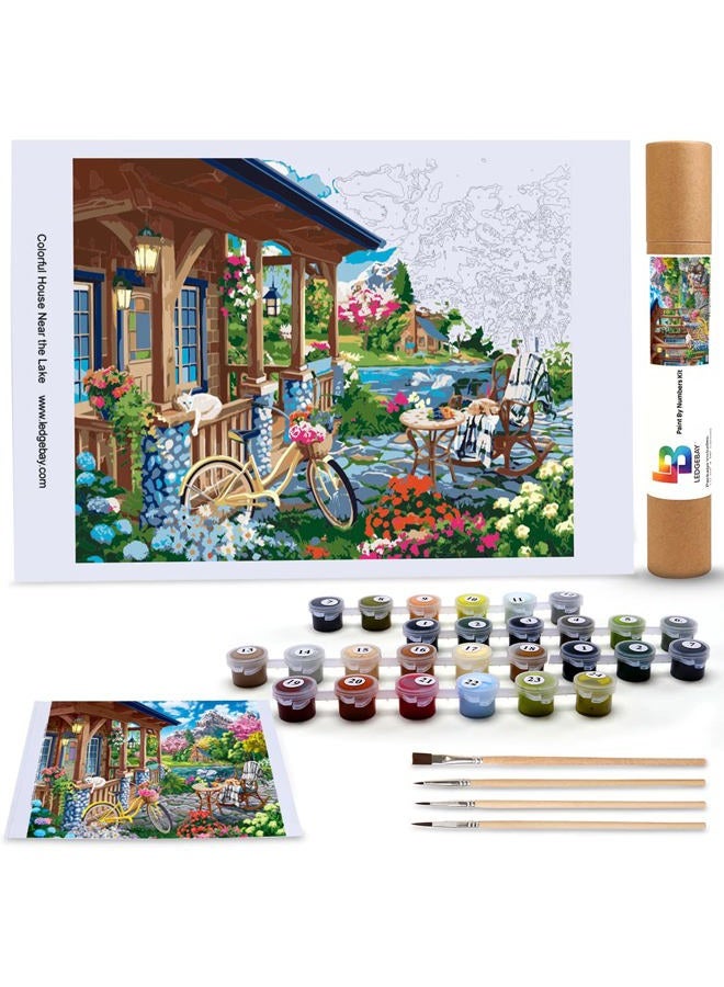 Ledgebay Paint by Numbers for Adults': Beginner to Advanced Number Painting Kit - Fun DIY Adult Arts & Crafts Projects - Kits Include Paint & Brushes (Colorful House Near the Lake, 16" x 20" Unframed) - Image 2
