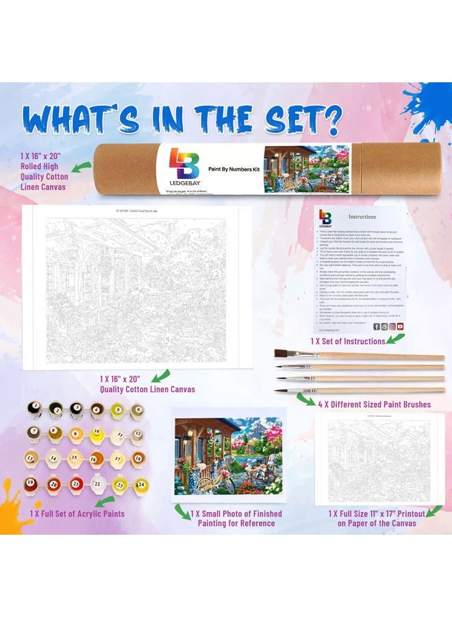 Ledgebay Paint by Numbers for Adults': Beginner to Advanced Number Painting Kit - Fun DIY Adult Arts & Crafts Projects - Kits Include Paint & Brushes (Colorful House Near the Lake, 16" x 20" Unframed) - Image 3