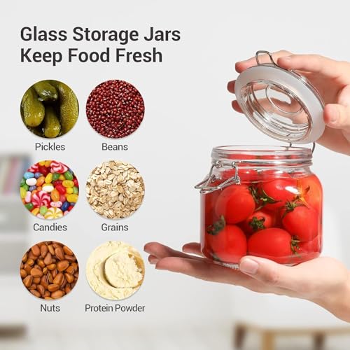 HEXONIQ® Clip Top Glass Jar 750ml, Airtight Glass Storage Jars with Lids, Kitchen Storage Container Square Preserving Jar for Ping Cereal,Pasta, Sugar, Beans, Spice, 12.8x12.5 cm, Pack of 4 - Image 5