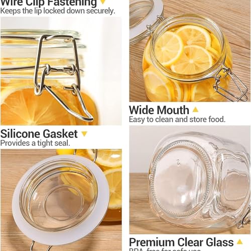 HEXONIQ® Clip Top Glass Jar 750ml, Airtight Glass Storage Jars with Lids, Kitchen Storage Container Square Preserving Jar for Ping Cereal,Pasta, Sugar, Beans, Spice, 12.8x12.5 cm, Pack of 4 - Image 4