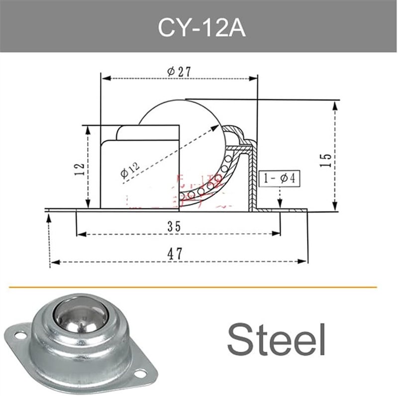 Universal Ball Bearing Furniture Wheel 2Pcs Steel CY 12A Compression Castor - Image 3