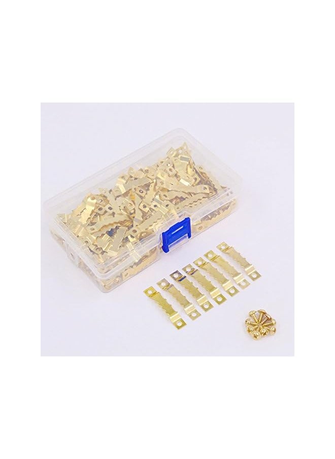 Rustark Rustark 120Pcs Golden Stainless Steel Sawtooth Picture Hangers Frame Hanging Hangers Double Hole with Screws for Picture Painting Frame Cross-stitch  - Image 3
