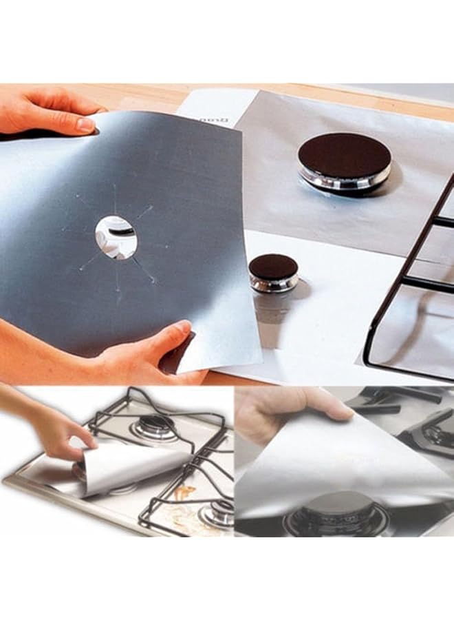 erorex Stovetop Burner Protectors 4Pcs Black And Reusable Cooking Kitchen Non Stick Gas Range Protectors Silver - Image 2