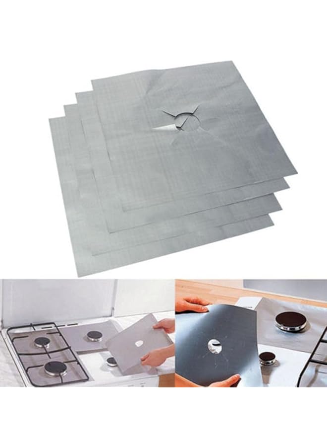 erorex Stovetop Burner Protectors 4Pcs Black And Reusable Cooking Kitchen Non Stick Gas Range Protectors Silver - Image 4