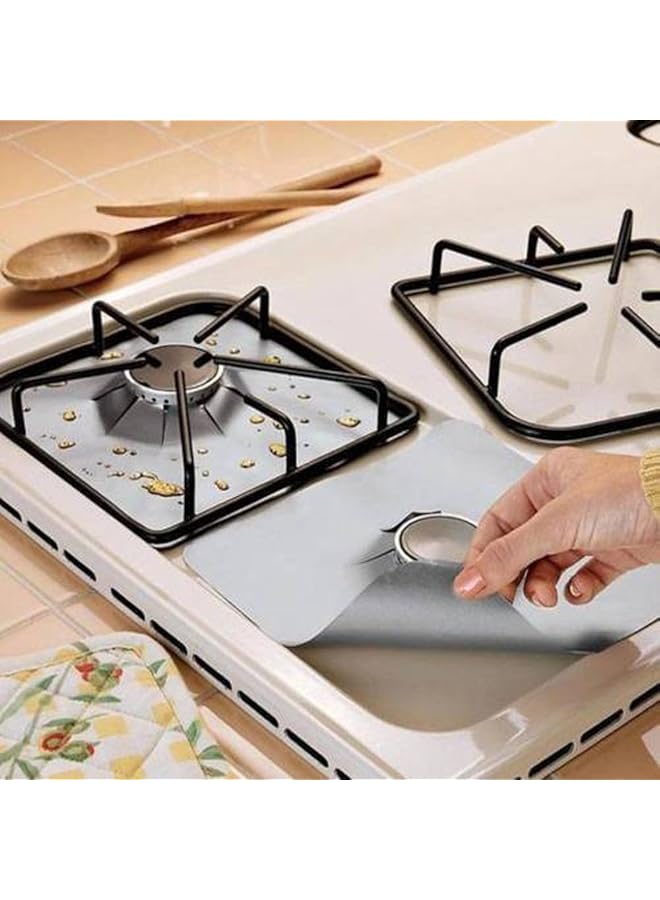 erorex Stovetop Burner Protectors 4Pcs Black And Reusable Cooking Kitchen Non Stick Gas Range Protectors Silver - Image 3