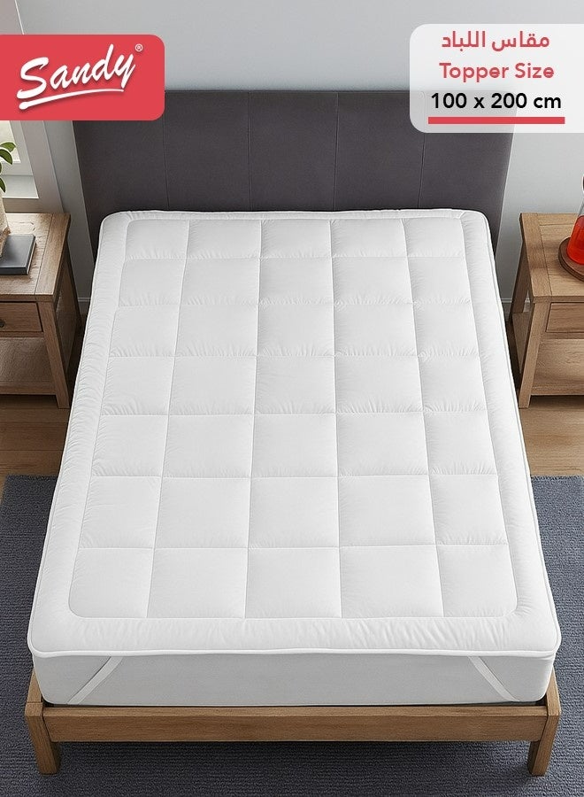 ساندي لباد سرير فندقي فاخر, مقاس مفرد 100×200+8 سم, غلاف مايكروفايبر شديد النعومة, حشوة مزدوجة ناعمة من بديل الريش, مزود بأربطة مطاطية (مقاس نفر سماكة  8 سم) - Image 1