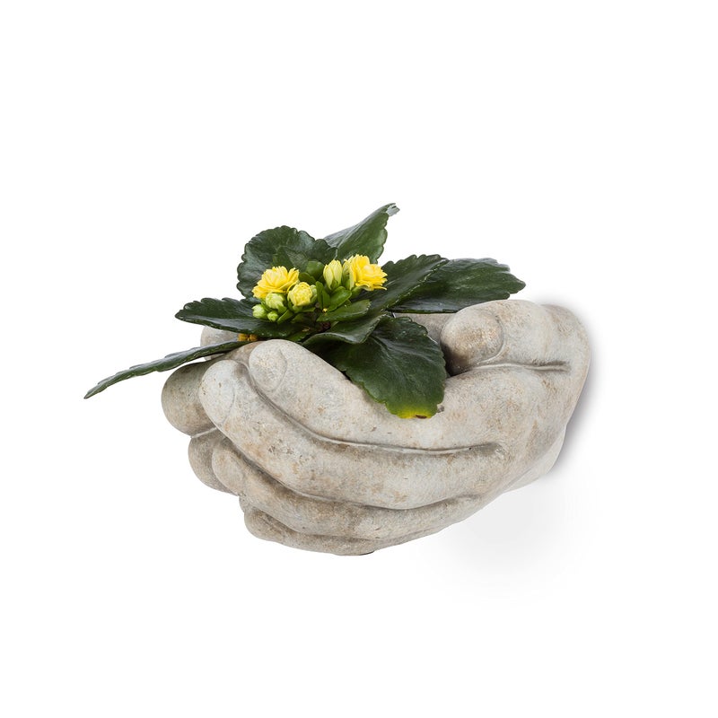 Abbott Collection Cupping Hands Cement Wall Planter-6.5" W - Image 2