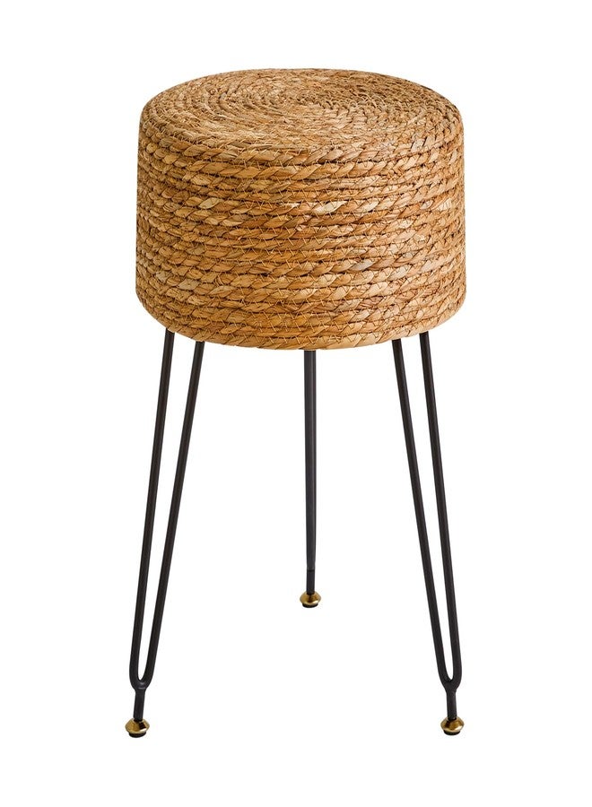 YMYNY Pouf Ottoman, Handmade Natural Water Hyacinth, Pastoral Style Footrest, Footstool with 4 Metal Legs Round Vanity Stool for Bedroom, Hallway, Living Room 12.59"L×12.59"W×17.71"H Natural UHBD029N - Image 1