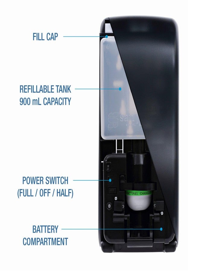 Boardwalk 0SBBW Rely Hybrid Liquid Soap and Hand Sanitizer Dispenser, 12" Width, 5" Depth, 4" Height, 900Ml, Black, 12.5" Height, 5.75" Width - Image 3