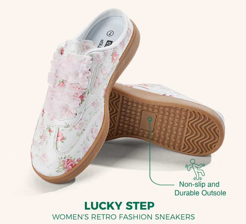 LUCKY STEP Womenâ€™s Slip On Mules Sneakers Fashion Backless Walking Shoes Non Slip Retro Casual Open Back Shoe(11 M US P Pink) - Image 4