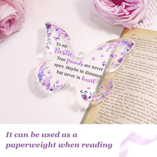 Glydein Best Friend Gift for Women, Unique Purple Butterfly Acrylic Plaque Desk Decor, Bestie Best Friend Birthday Gifts for Women Friendship for Bff Bestfriend, 5 x 3.8 x 0.5 inches - Image 5