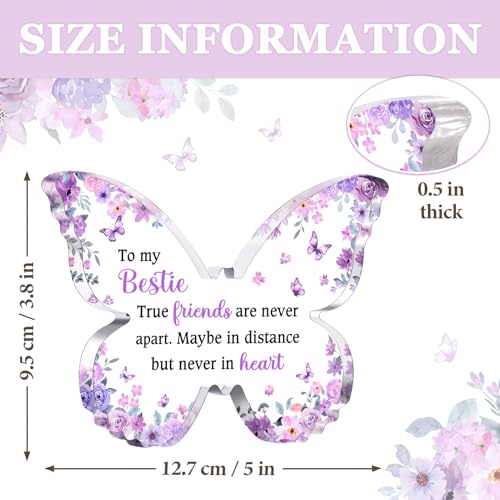 Glydein Best Friend Gift for Women, Unique Purple Butterfly Acrylic Plaque Desk Decor, Bestie Best Friend Birthday Gifts for Women Friendship for Bff Bestfriend, 5 x 3.8 x 0.5 inches - Image 4