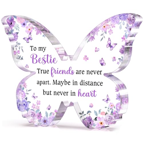 Glydein Best Friend Gift for Women, Unique Purple Butterfly Acrylic Plaque Desk Decor, Bestie Best Friend Birthday Gifts for Women Friendship for Bff Bestfriend, 5 x 3.8 x 0.5 inches - Image 1