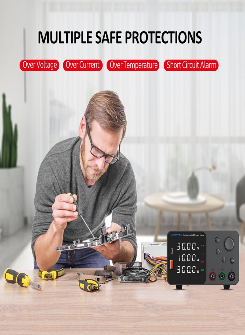 wanptek Variable DC Power Supply 30V 5A Bench Power Supply with 4-Digits LED Display Adjustable Switching Power Supply with Encoder Adjustment Knob Output Enable/Disable Button - Image 3