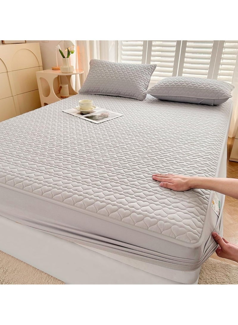 Light Grey Waterproof Fitted Bedding Topper Set King Size 180 x 200 cm  - Image 1