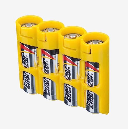 Storacell by Powerpax Slimline AA Battery Storage Caddy, Yellow - Holds 4 Batteries (Not Included) - Image 1