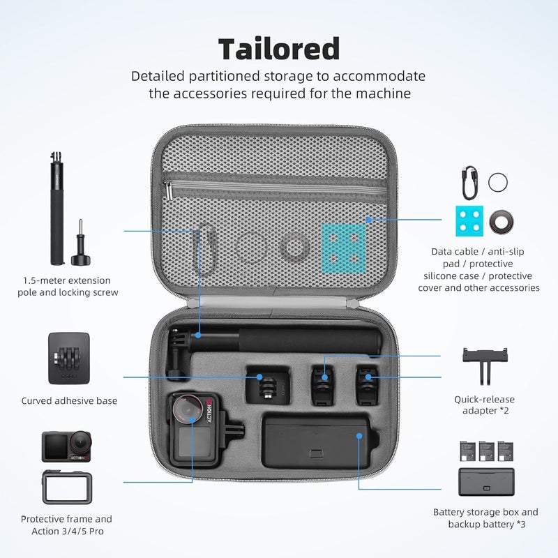 NALACAL حقيبة حمل Osmo Action 5 Pro لـ DJI Osmo Action 5 Pro / Action 4/3، حقيبة كتف محمولة للسفر متوافقة مع إكسسوارات مجموعة مغامرات DJI Osmo Action - Image 1