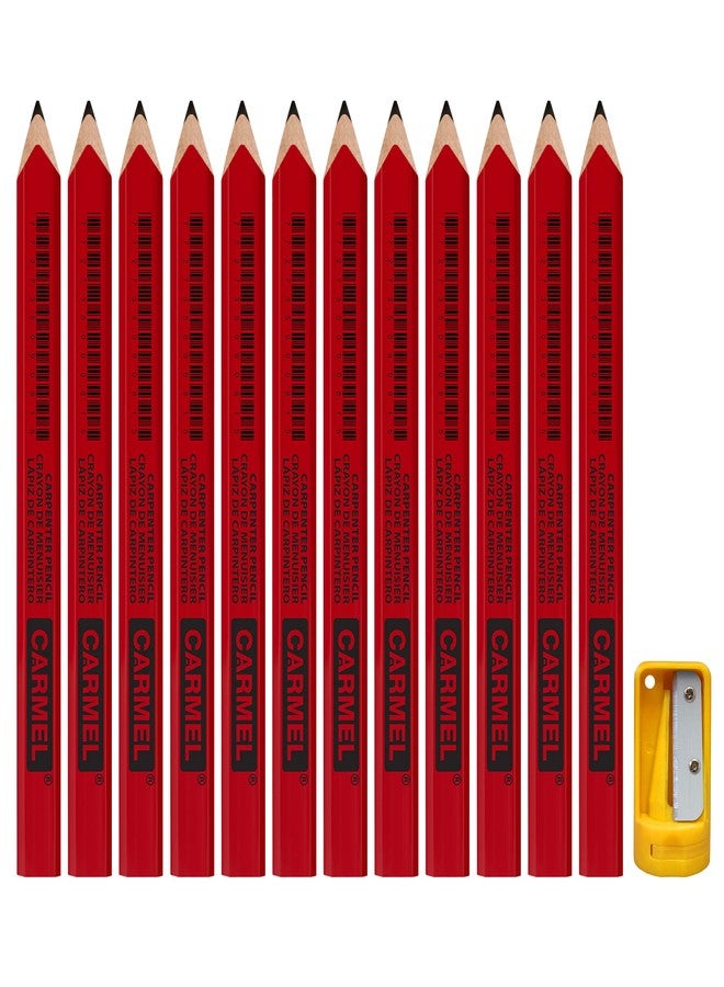 Carmel Carpenter Pencil, Box of 12 (+ Sharpener), Flat Woodworking Pencils, Lead Pencil for Lumber - Image 1