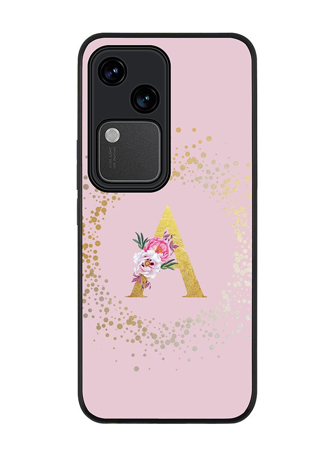 Stylizedd Rugged Black edge case for Vivo V30 5G, Slim fit Flexible Cover -  Custom Monogram Initial Letter Floral Pattern Alphabet - A  (Pink )  - Image 1