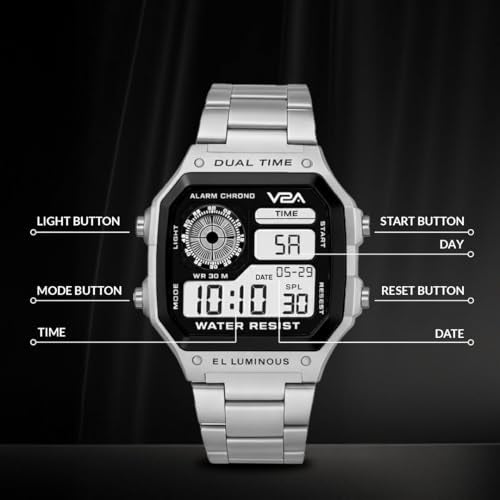 V2A Stainless Steel Small Dial Unisex Multifunction Digital Sports Watch (Silver) - Image 4