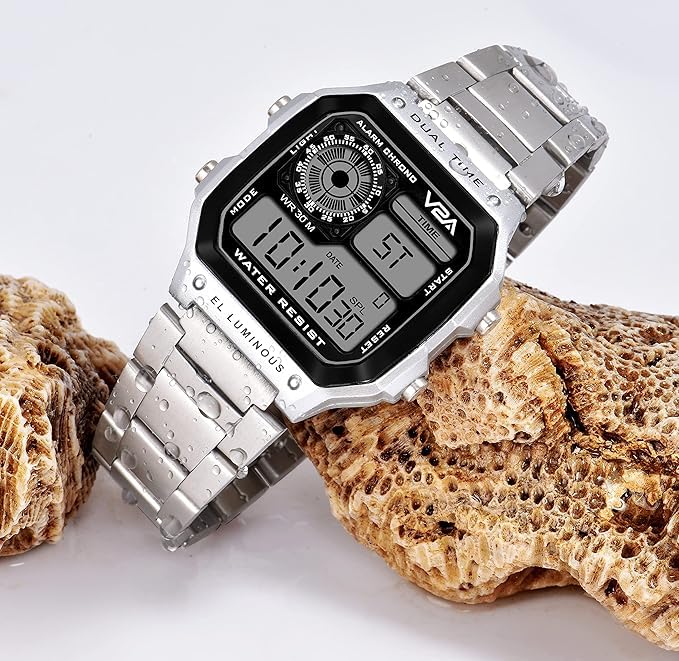 V2A Stainless Steel Small Dial Unisex Multifunction Digital Sports Watch (Silver) - Image 5