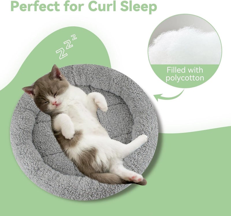 KASTWAVE Round Plush Cat Bed with Pillow, Self Warming Donut Pet Bed for Cats, Dogs, Rabbits, Curling Sleep/Nap, Non-Slip Bottom, Soft Comfortable Indoor Small Pet Bed, 15.75", Gray - Image 3