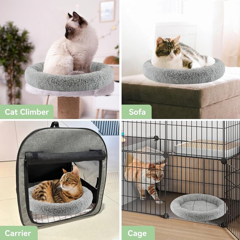 KASTWAVE Round Plush Cat Bed with Pillow, Self Warming Donut Pet Bed for Cats, Dogs, Rabbits, Curling Sleep/Nap, Non-Slip Bottom, Soft Comfortable Indoor Small Pet Bed, 15.75", Gray - Image 2