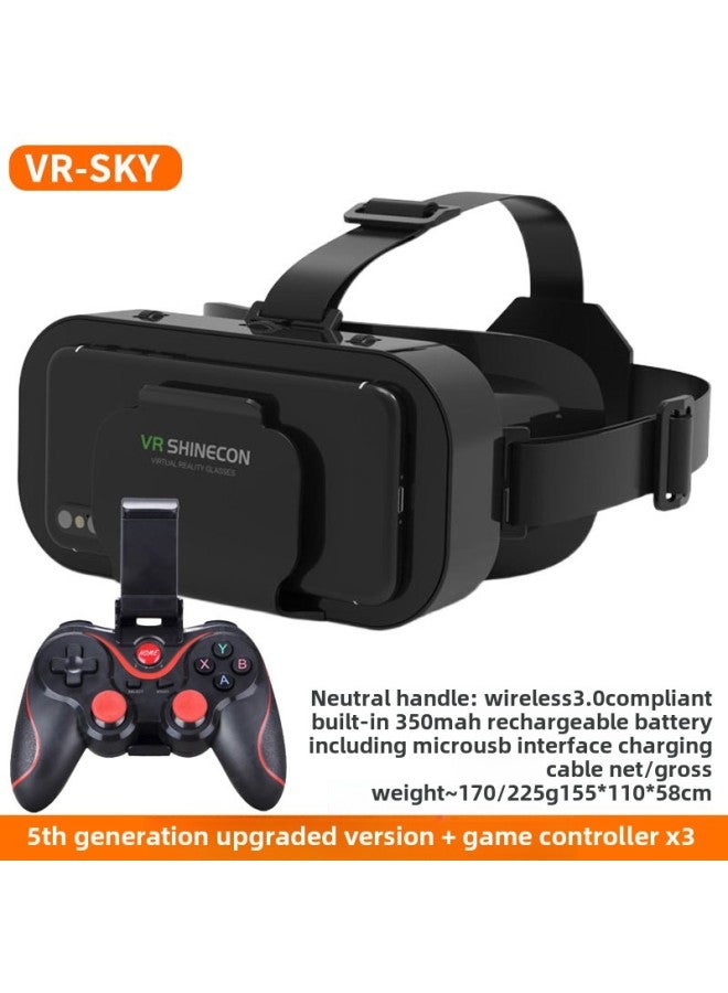 Shinecon VR Glasses Virtual Reality Headset With Earphones Mobile Phone Version 3D Gaming Smart Glasses For Adults And Students-Color:G05pro English X3 Gamepad - Image 1