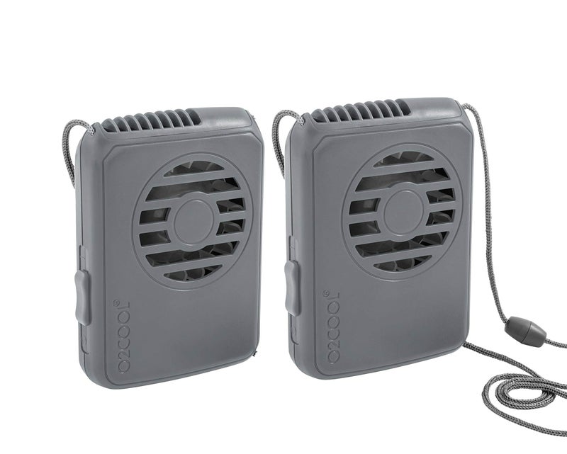 O2COOL Deluxe Necklace Fan, Battery Powered with Adjustable Lanyard, 2 Pack, Grey - Image 1
