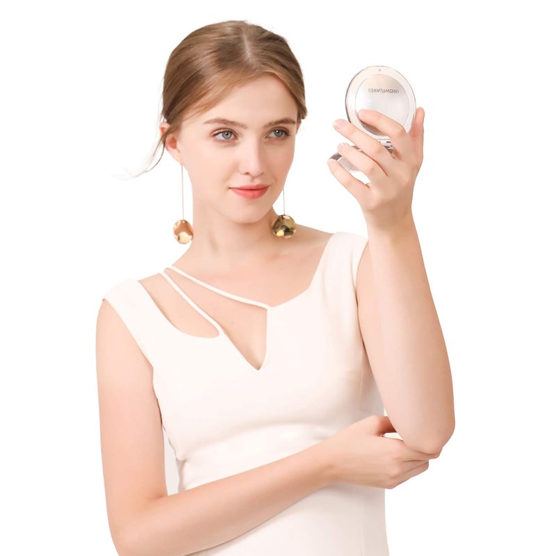 SNOWFLAKES SNOWFLAKES Magnifying Compact Mirror - Snowflakes Pocket Small Travel Hand Mirror, Double Sided 1x/10x Magnification Handheld Portable Mirror for Purses (Silver) - Image 2