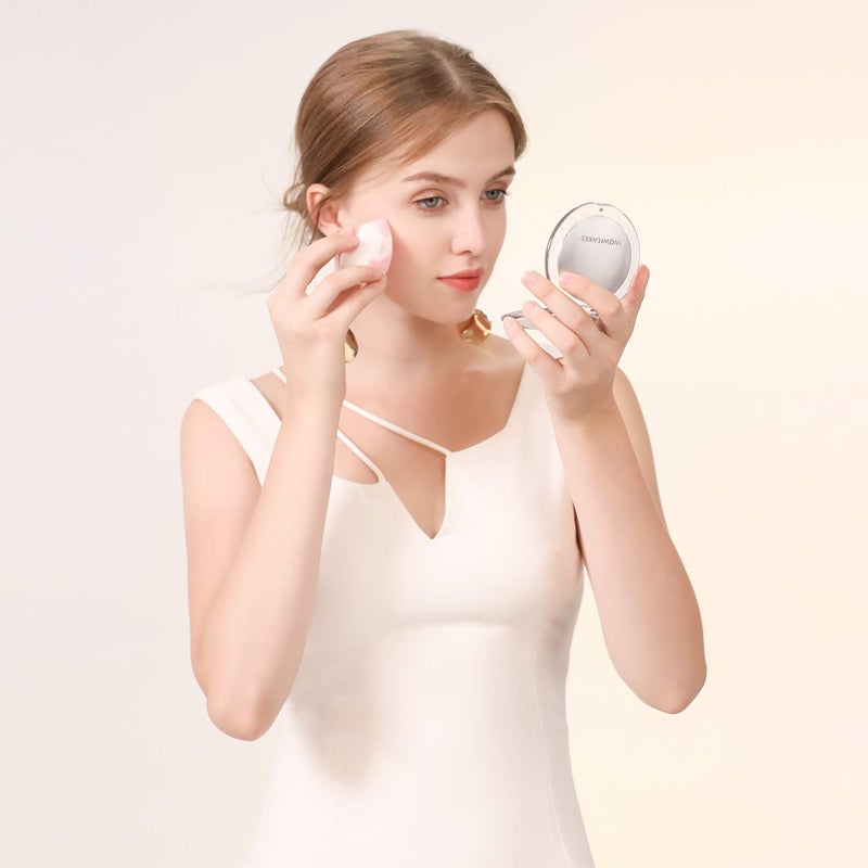 SNOWFLAKES SNOWFLAKES Magnifying Compact Mirror - Snowflakes Pocket Small Travel Hand Mirror, Double Sided 1x/10x Magnification Handheld Portable Mirror for Purses (Silver) - Image 4