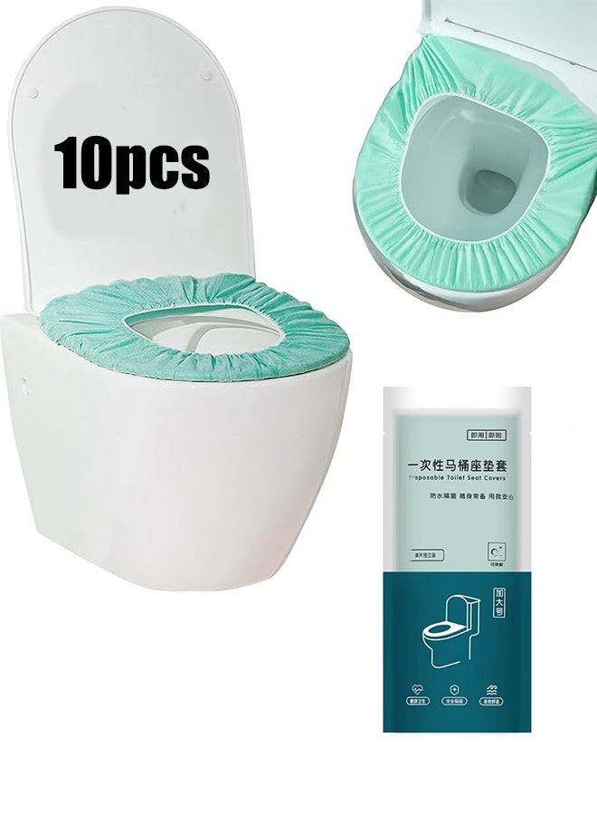 واي جيه 10 عبوات غطاء مقعد مرحاض للسفر يمكن التخلص منه مع شريط مطاطي - راحة صحية أخضر سميك للغاية - Image 1