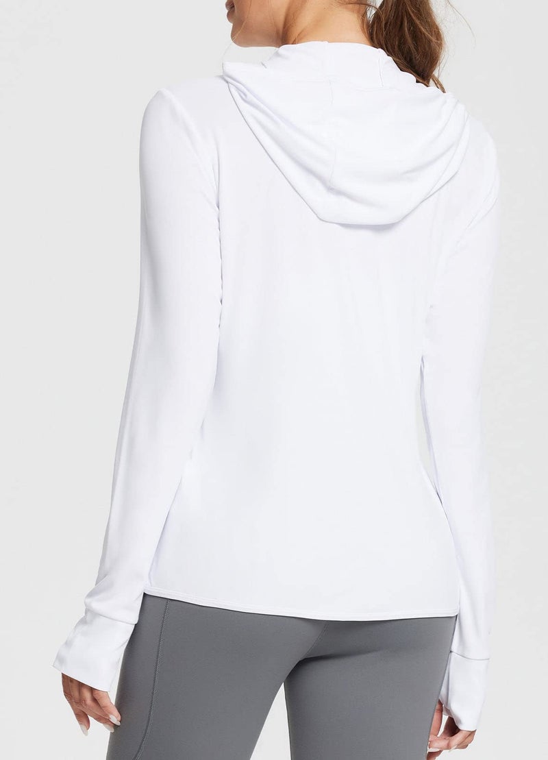 baleaf Women's SPF Jacket Sun Shirt UV Protection Hoodie Zip Up Long Sleeve Hooded Summer Clothing Running Hiking White M - Image 2
