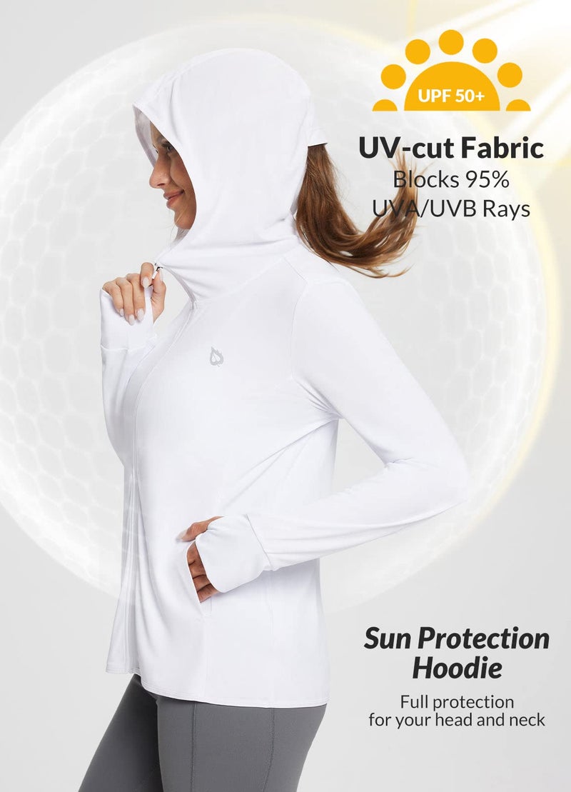 baleaf Women's SPF Jacket Sun Shirt UV Protection Hoodie Zip Up Long Sleeve Hooded Summer Clothing Running Hiking White M - Image 4