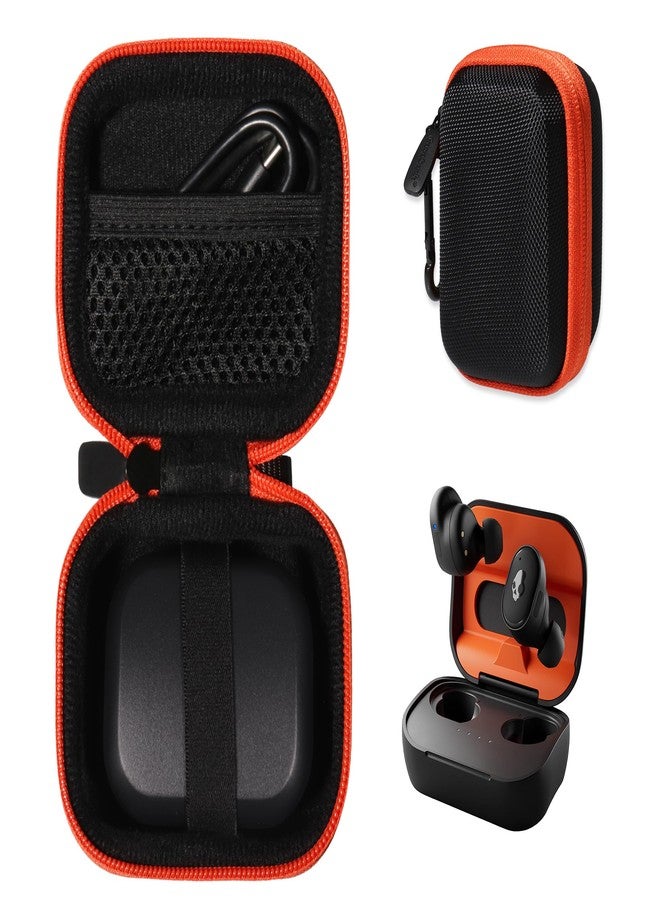 CaseSack Case for Skullcandy Grind Fuel in-Ear Wireless Earbuds with Wireless Charging (Black with Orange Zipper) - Image 1