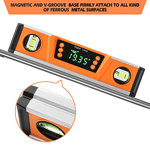 2PM TOOLS 10-Inch Digital Torpedo Level and Protractor | Neodymium Magnets | Bright LED Display | V-GROOVE MAGNETIC BASE | IP54 Dust/Water Resistant smart level with Carrying Bag - Image 4