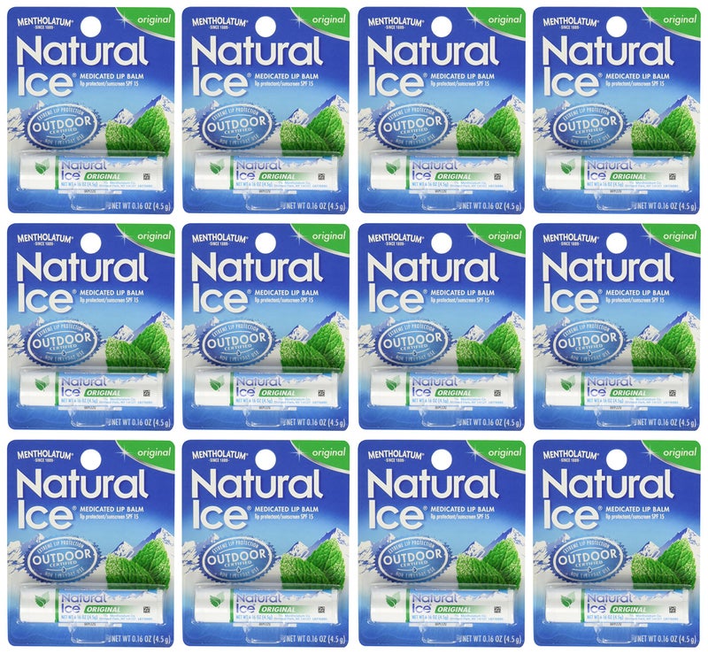 Mentholatum Natural Ice Medicated Lip Protectant Sunscreen, 0.16 Ounce (Pack of 12)