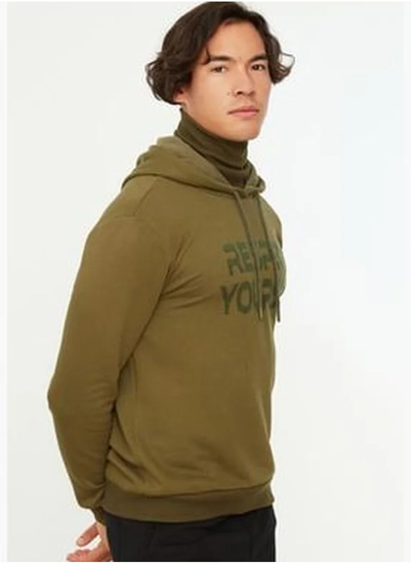 trendyol Khaki Men's Regular Fit Hooded Cotton Sweatshirt TMNAW22SW0634